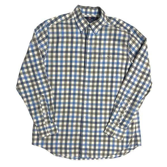 Vineyard Vines Men Button Down Blue Plaid Long Sleeve Size Large Slim Fit Tucker - Picture 1 of 10